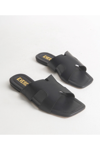 EVEREST SHOES Black Flat Bottom Summer Women's Slippers