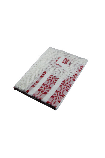 Nicoratex White square tablecloth with red insert and white lace 145×145 cm