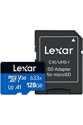 Lexar بطاقة microSDXC UHS-I عالية الأداء 633x 128GB مع محول SD، سرعة قراءة تصل إلى 100 ميجابايت/ثانية
