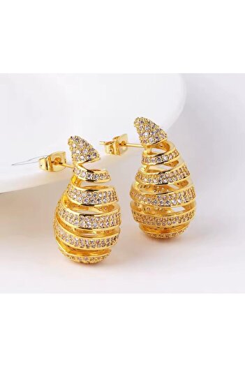 BY YASİN TOPÇU Steel Stone Embroidered Drop Earrings