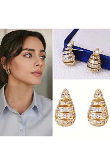 BY YASİN TOPÇU Steel Stone Embroidered Drop Earrings