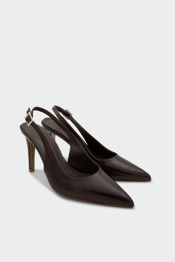 LAMİNTA Teepy Bitter Brown Belt Detail Pointed Toe Women's Heeled Shoes