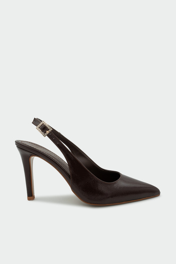 LAMİNTA Teepy Bitter Brown Belt Detail Pointed Toe Women's Heeled Shoes