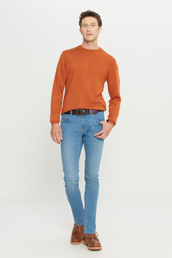 ALTINYILDIZ CLASSICS Men's Knitwear Sweater - Brick Color, Crew Neck, Anti-Pilling, Standard Fit