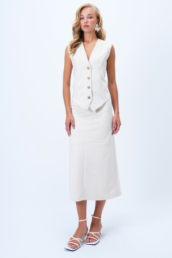 Trend Alaçatı Stili Women's Ecru Adjustable Waist Stitching Detailed Faux Suede Vest Alc-X14408