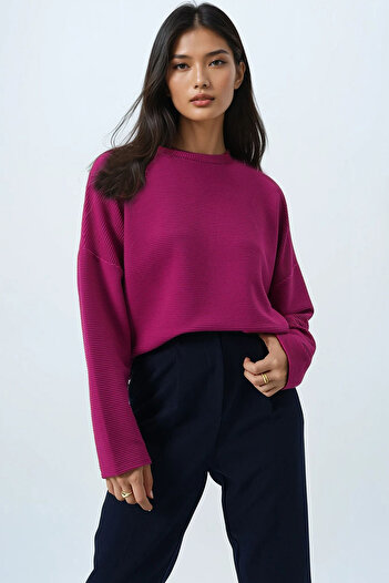 Trend Alaçatı Stili Women's Violet Crew Neck Bat Sleeve Wide Cut Basic Blouse Alc-X14391