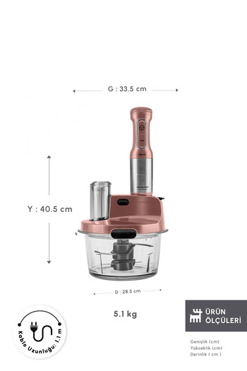 Karaca Mastermaid Prosteel Glass Food Processor Long Blender Feet 6 Blades 2500 W Rosegold