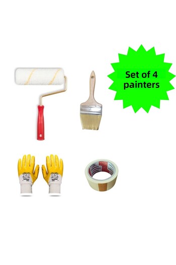 HAFSER 4'Lü Painter Set Roll 15cm 4No Brush Paper Tape Gloves