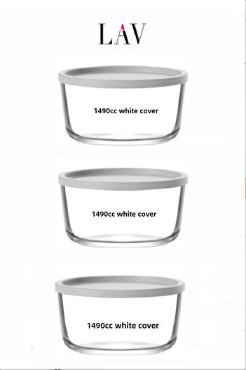 LAV Feyzade - 1490 Cc X 3 Pieces Round Storage Container with White Lid
