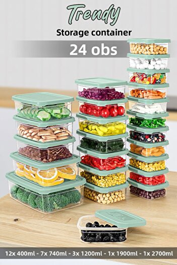 Meleni Home Set of 24 Rectangular Food Containers - Microwave Safe Green