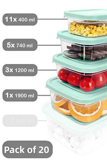 Meleni Home Set of 20 Microwaveable Rectangular Food Containers - Green