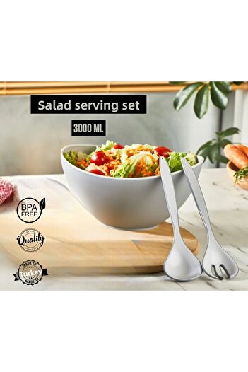 MUF HOME Salad Serving Set Serving Presentation Salad Preparation Set 3 Pieces Crystal Plastic Spoon and Fork 3000 ml