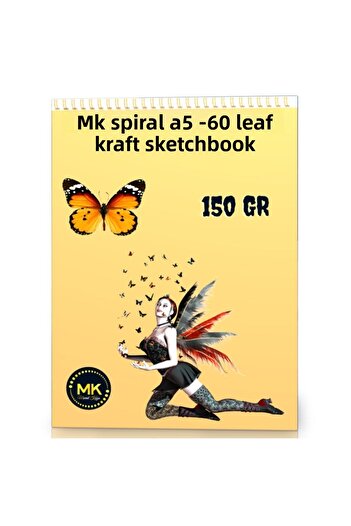 Enine Boyuna Eğitim Mk Spiral A5 Kraft Notebook 60 Sheets
