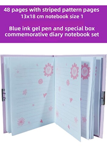 SEYFİKİRTASİYE 48 Sheets Striped Patterned Pages 13X18 cm Notebook Size Blue Ink Gel Pen Special Box