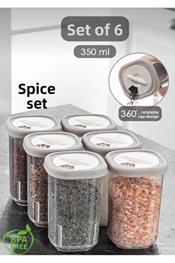 Dem Home Set of 6 Lockable Airtight Lids Spice Rack Set-Spice Rack Storage Container Beige