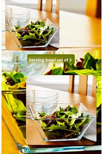 DİBA AVM 3 PCS SQUARE BOWL SERVICE BOWL LARGE SIZE BOWL SALAD SERVICE MIXING BOWL 24 CM X24 CM.3 pieces