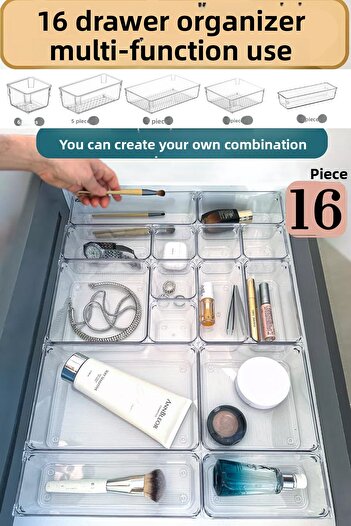 FİTHOME 16 Pieces Modular Multipurpose Drawer Organizer Makeup Jewelry Office Kitchen Organizer