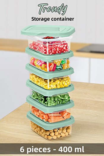 Meleni Home 6 Pieces Green 400ml Food Storage Container - Microwavable Organizer Organizer