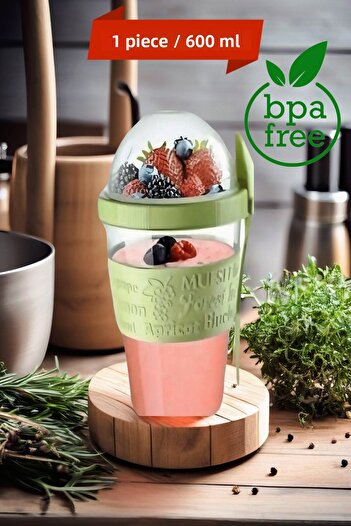 Open Home Concept 600 ml Yogurt Muesli Salad Fruit Storage Container with Fork and Spoon Lid for Diet and Breakfast