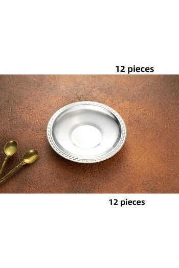 KT HOME Tea Plate 12 Pieces Stainless Steel Metal Shiny Tea Plate Damla Lokanta Cafe Restaraunt 430 0,40MM