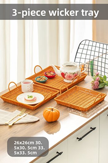 Porsima 709-D Square 3-Piece Wicker Basket Set - Home, Bathroom, and Kitchen Organizer