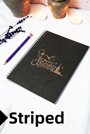 markcat Caiet A5 cu copertă neagră Kraft cu tematică Istanbul - Caiet cu linii - 60 de coli (120 de pagini) 15x21 cm