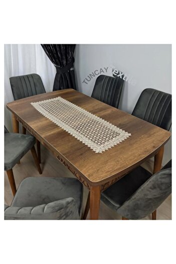 TUNCAY TEKSTİL Spider Pattern Laced Polyester Runner Ranir Coffee Table Tablecloth French Guipure Cover Brown