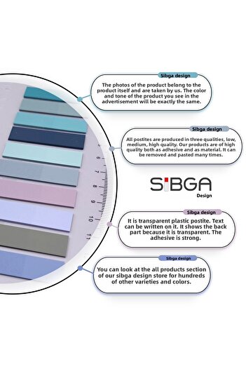 sibga tasarım Postit ملون شفاف Post-it Post Itعلامة مرجعية للكتاب، ورق ملاحظات لاصق، 200 ورقة