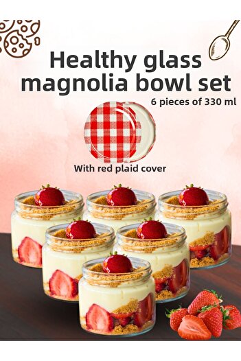 Milea 6-Piece Magnolia Cup Magnolia Pudding Colorful Lid Dessert Cup Bowl Set 330 Cc