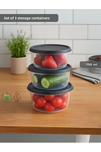 Jet's Home Round 3-Piece Storage Container Bpa Free Suitable Nutrition Container for Deep Freezer 700 ml