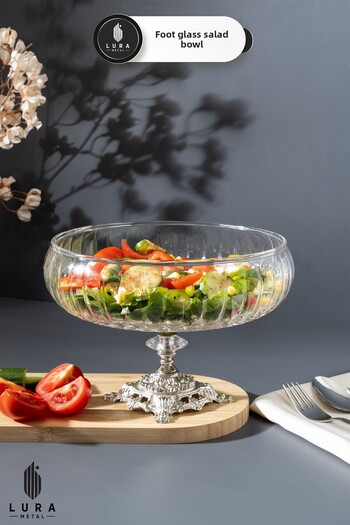 Skygo Handmade Silver Glass Salad Bowl with Legs – Large Size 22 Cm, Stylish Presentation and Decorative Design