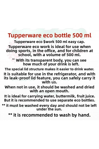 Tupperware Eco Bottle 500 ml Water Bottle Water Bottle