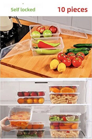 Bayev 10 Pieces 1 Lt Food Storage Container - Self Lid and Locking, Suitable for Freezer