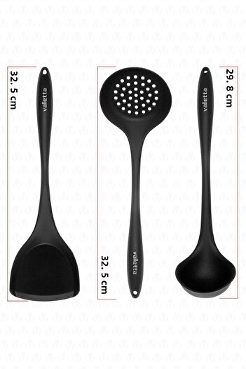 valletta Navas Heat Resistant Fireproof Non-Stick 3 Piece Silicone Serving Cooking Set Black