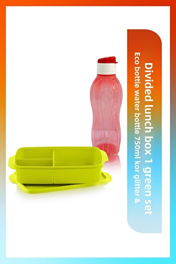 Tupperware Eco Green 1Lt Lunch Box - 750ml Cor Twinkle & Compartment Set