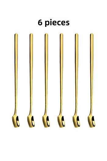 Chavin 6Pcs 304 Steel 17cm Gold Long Coffee and Smoothie Stirring Spoon Cin579Sr-6