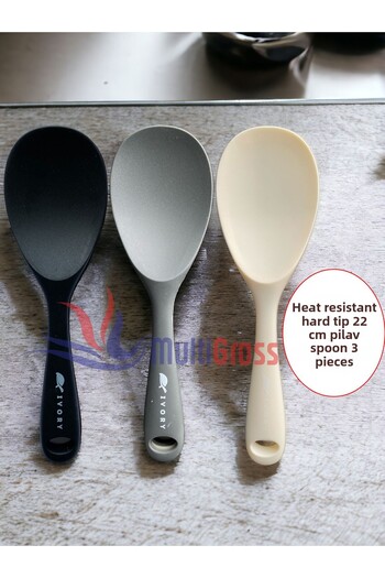 Multiamo Set of 3 Fireproof and Heat Resistant Silicone Spoons with Hard Tips for 22 Cm