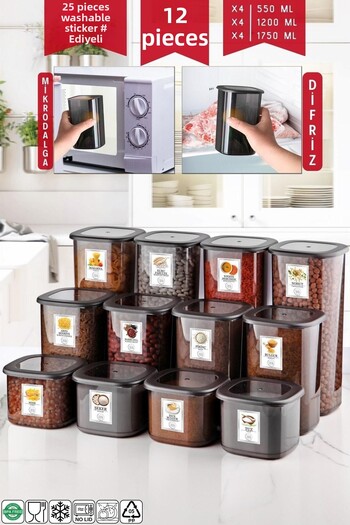 Nandy Home 12-Piece Anthracite Economical Unbreakable Storage Set - 1.75/1.2/0.55 Lt