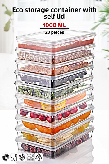 Nandy Home 1 Lt. Capacity Set of 20 - Storage Container Suitable for Self-Covered Deep Freezer