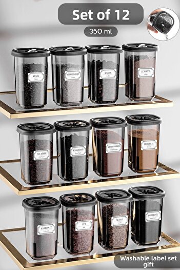 Meleni Home 12-Piece Spice Jar Set with Label and Lockable Non-Breathable Lid-Spice Jar Storage Container Gray