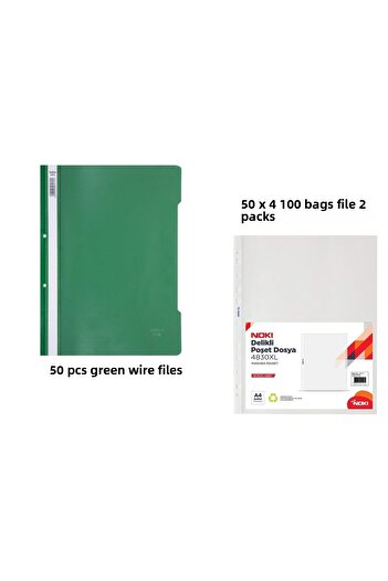 KarmaOfis Green Wire Binder Set 4 (50 Green Wire Binders + 200 Bag Binders)