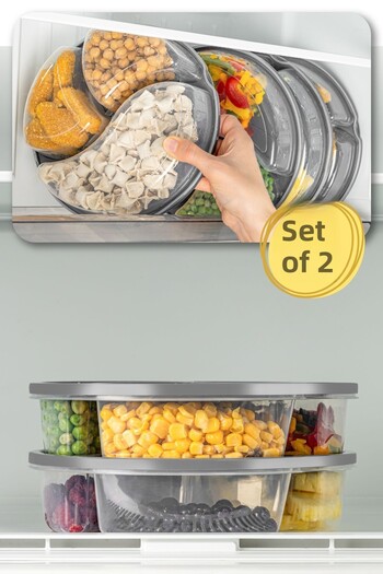 Vienev 1.2 Liter Anthracite 2-Piece 3-Compartment Round Storage Container