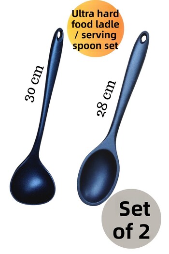 BRE HOME Set of 2 Ultra-Hard Silicone Serving Spoons and Soup Ladle - High Temperature Resistant, Fireproof Non-Stick