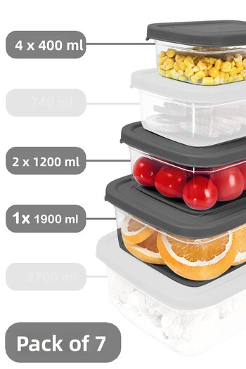 Meleni Home Set of 7 Gray Food Storage Containers - Microwavable Organizer