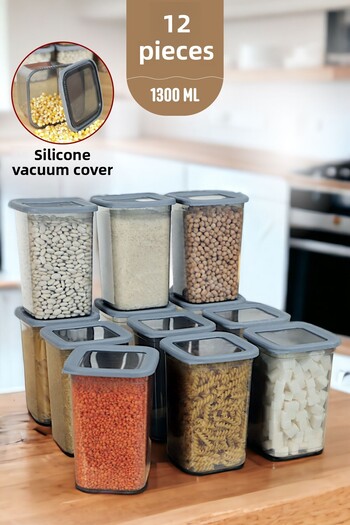İronika 12 Pieces 1300 ml Food Pulses Storage Set - Square Box with Lid