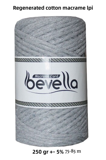 Bevella Macrame Cord Macrame Thread 3 Mm Scannable 1 Piece 250 gr Light Gray