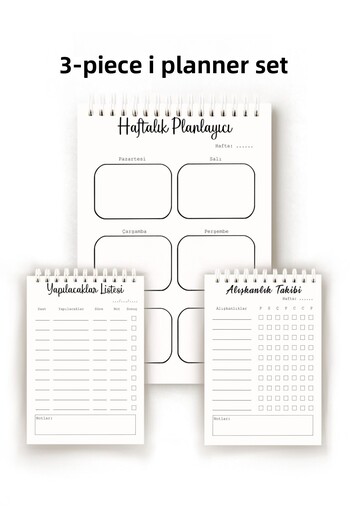 Handeto Kraft Simple 3-Piece Turkish Planner Set, Weekly Planner, Habit Tracker, To-Do List, Daily Planner