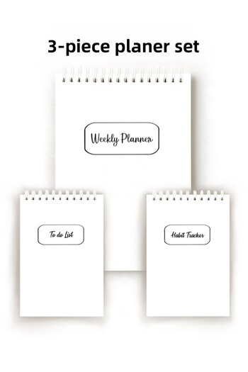 Handeto Kraft Simple 3-Piece English Planner, Weekly Planner, Habit Tracker, To-Do List, Daily Planner