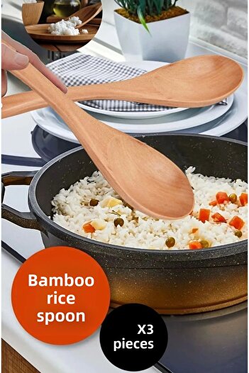 DORRY HOME 3 Pieces Wooden Large Size Rice Spoon Serving Spoon 28 Cm, Fireproof Non-Stick Pot Pan Anti-Scratch