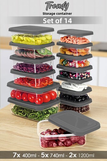 Meleni Home Set of 14 Grey Storage Rectangular - Microwavable Organizer